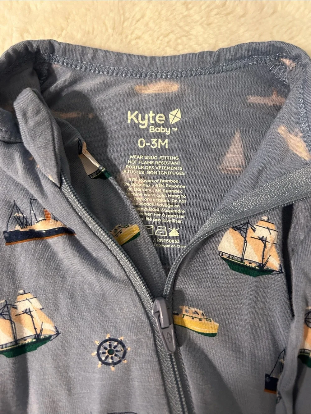Kyte BABY Light Blue Sailboat Print Footed One-Piece